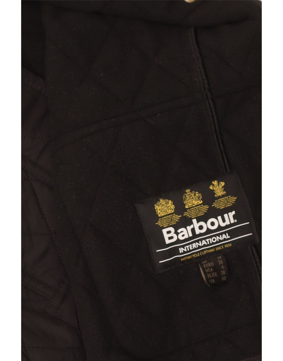 Barbour Chaqueta Acolchada Militar Para Mujer UK 10 Small Poliéster Negro