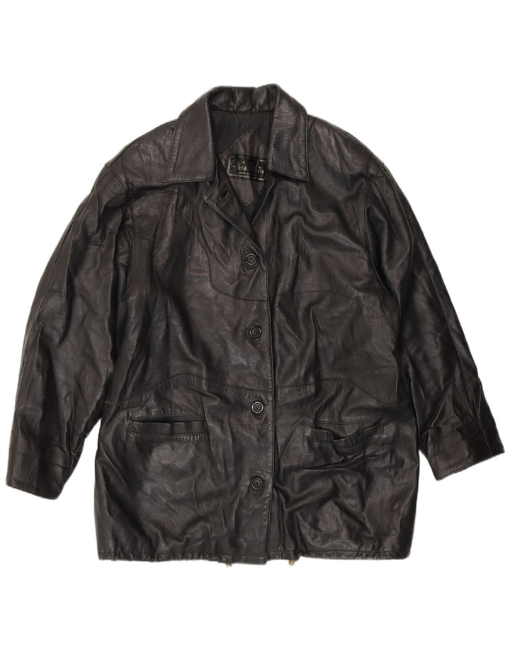 VINTAGE Womens 4 Button Leather Leather Coat UK 20 2XL Black Leather