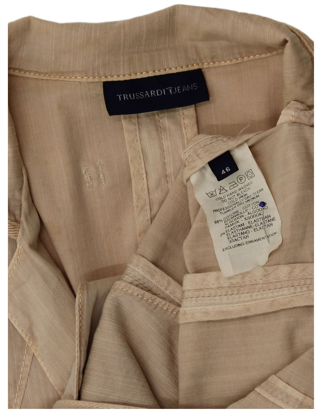 Trussardi Womens 2 Button Blazer Jacket IT 46 Large Beige Cotton