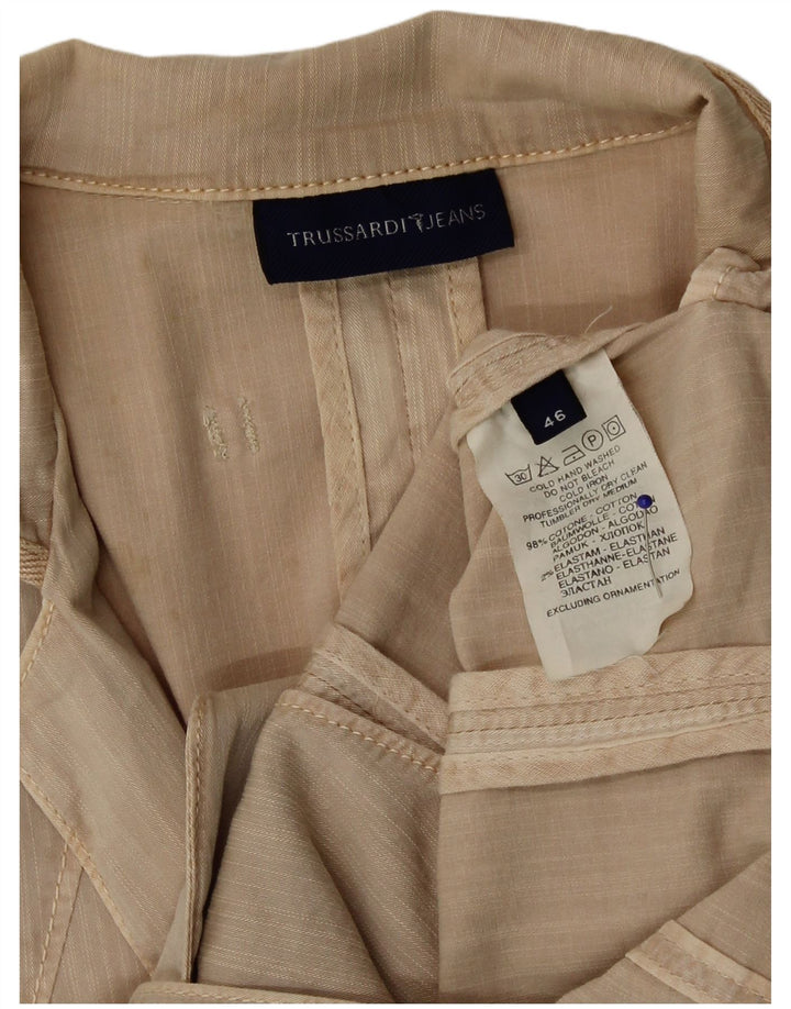 Trussardi Womens 2 Button Blazer Jacket IT 46 Large Beige Cotton