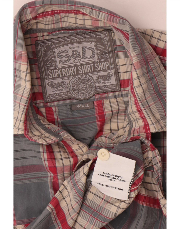 Superdry Mens Short Sleeve Shirt Small Blue Check Cotton