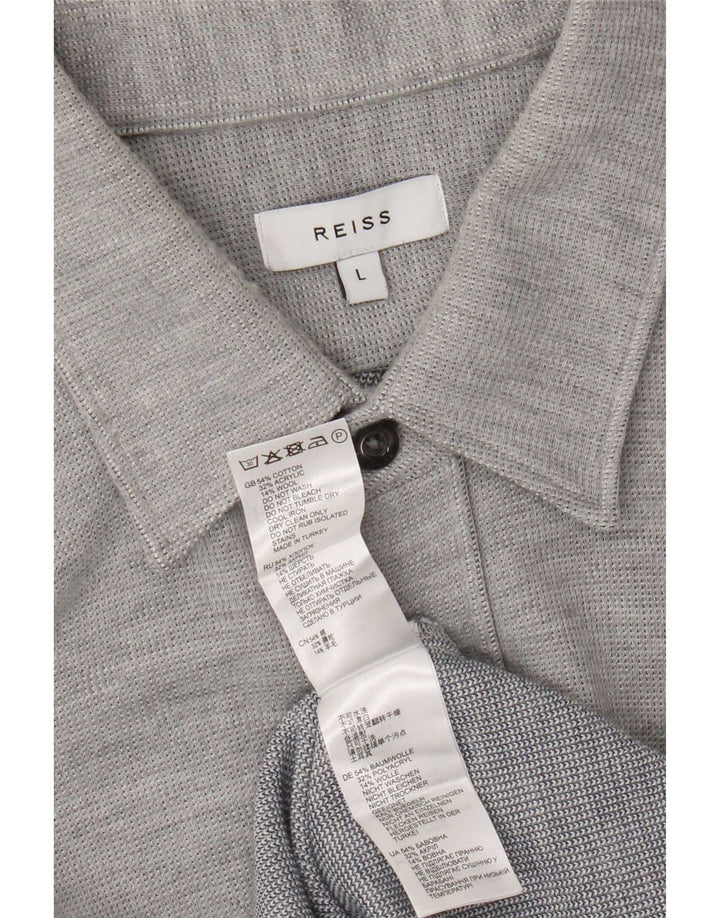 Camisa Reiss para hombre de algodón moteado gris grande