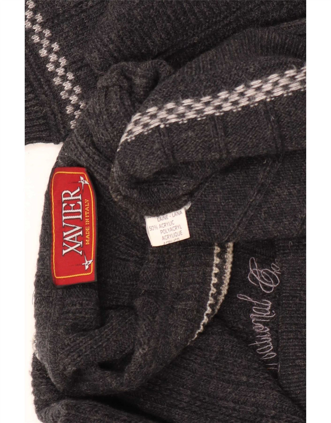 Xavier Mens Graphic Crew Neck Jumper Sweater Grande Gris Lana