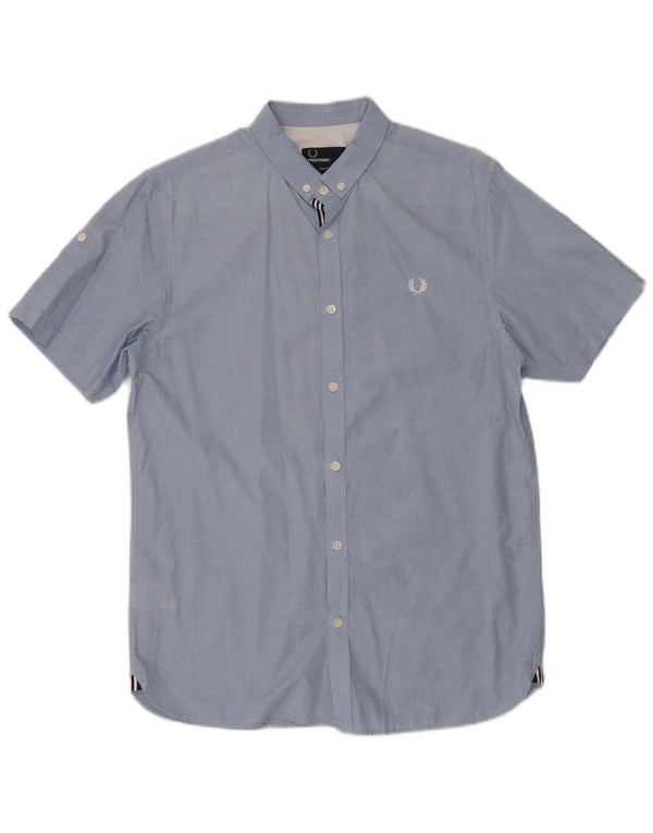 Fred Perry Mens Slim Fit Short Sleeve Shirt Medium Blue Cotton