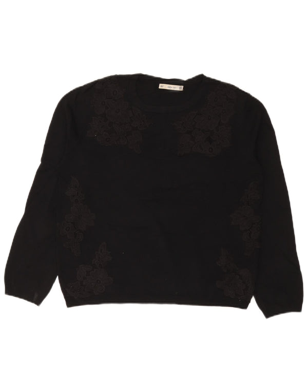 Zara Pull ras du cou pour femme UK 12 Medium Noir Floral Viscose