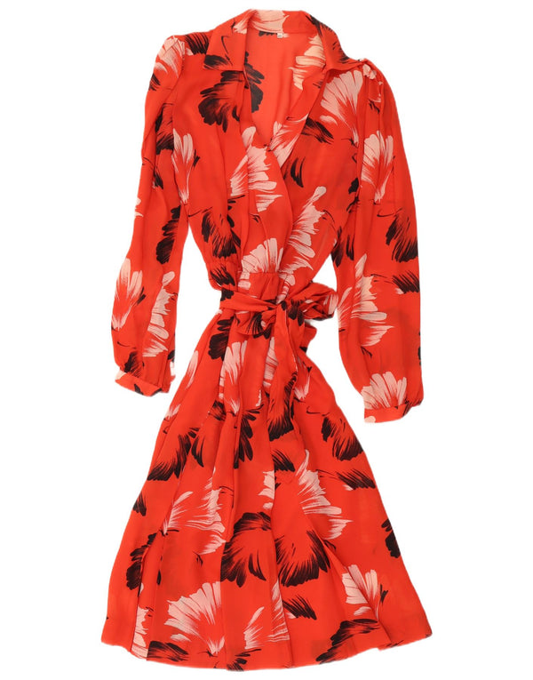 Vintage Dame Langærmet A-Line Kjole IT 46 Large Red Floral