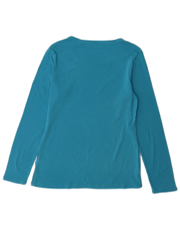 Top feminino Marks & Spencer manga comprida Reino Unido 14 grande algodão azul