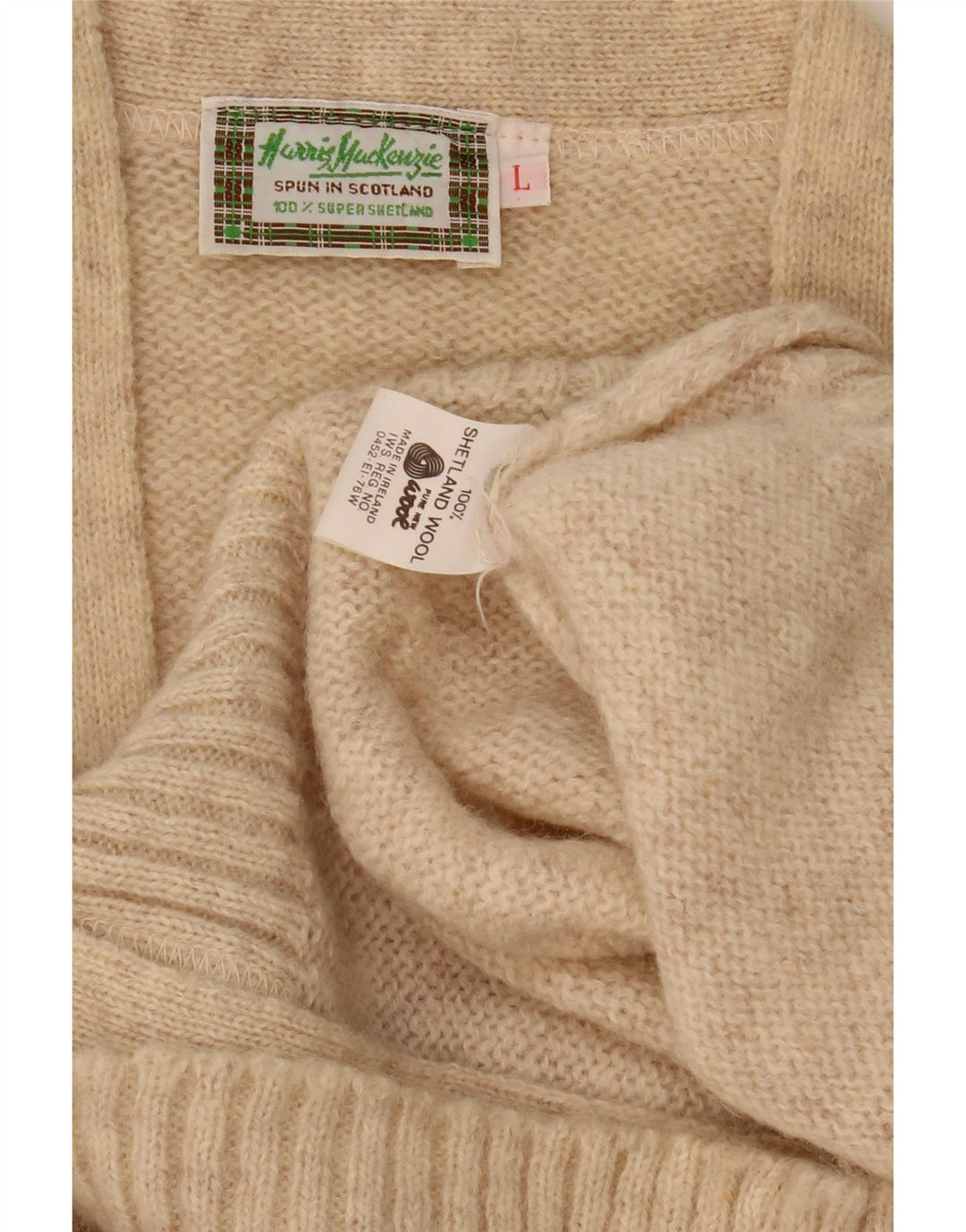 Vintage Mens Cardigan Sweater Large Beige Wool