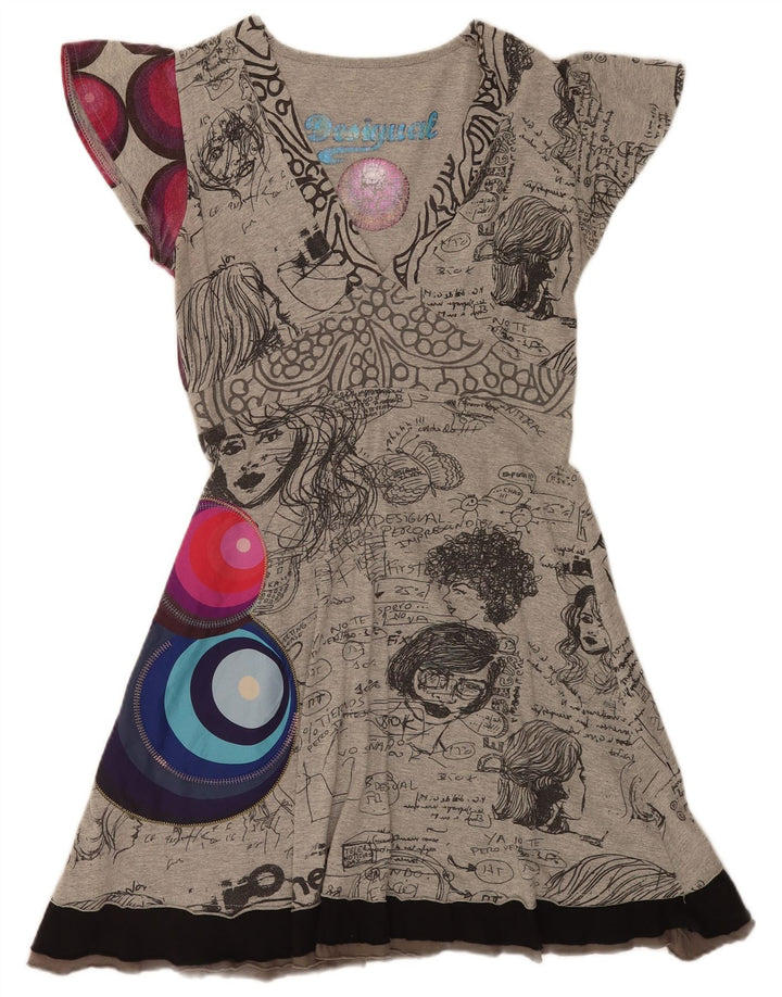 Desigual Womens Graphic A-Line Dress UK 12 Medium Grey