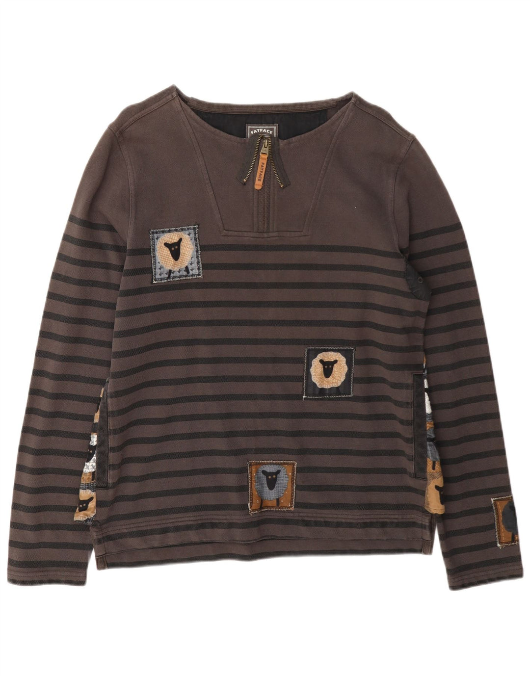 Fat Face Mens Moletom Jumper Pequeno Listrado Cinza