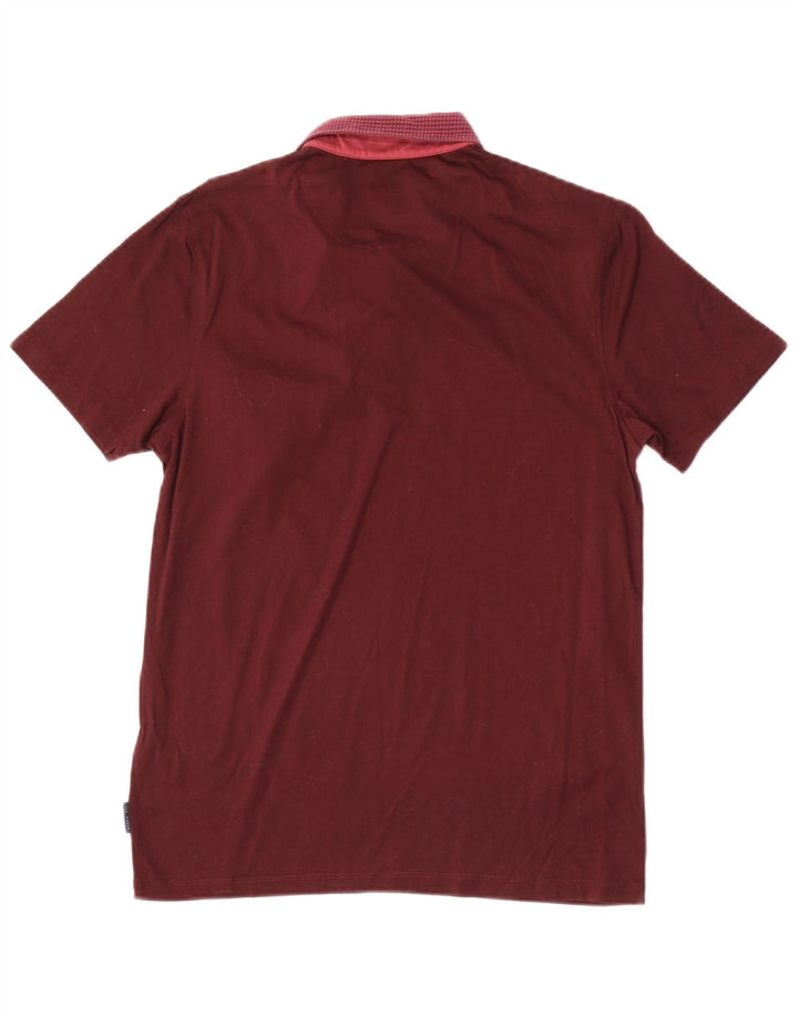 Ted Baker Mens Polo Shirt Size 3 Medium Maroon Geometric Cotton