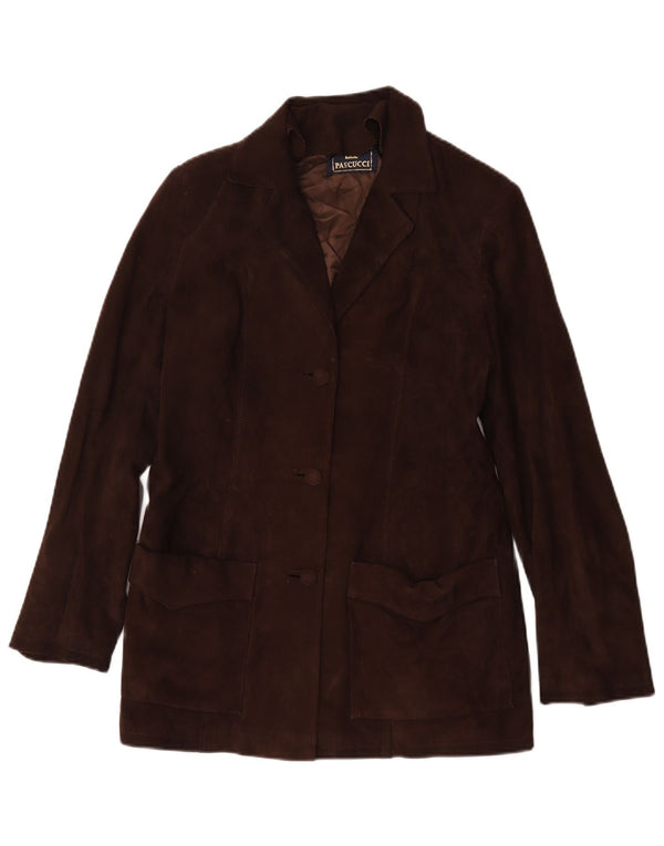 Pascucci Damen 3-Knopf-Wildleder-Blazerjacke IT 44 Mittelbraunes Leder