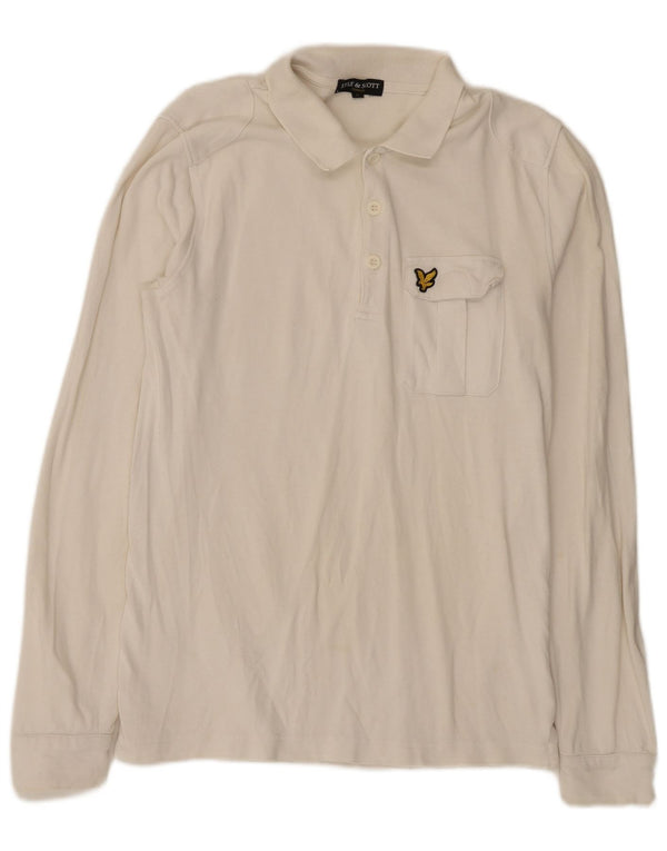 Lyle & Scott Mens Long Sleeve Regular Polo Shirt Medium Off White Cotton