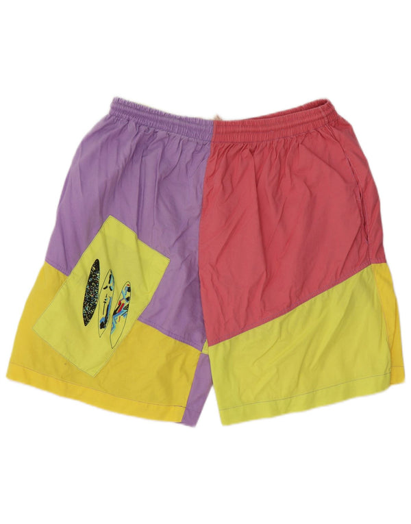Vintage Herre grafiske Casual Shorts XL W38 Flerfarvet Colourblock Bomuld