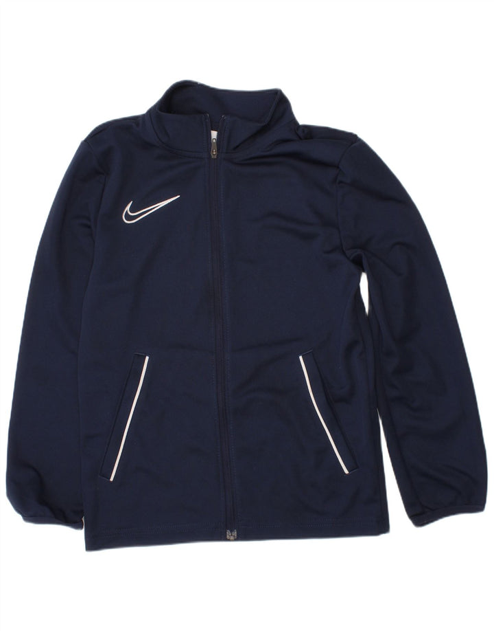 NIKE Boys Dri Fit Tracksuit Top Jacket 7-8 Years XS  Navy Blue Polyester