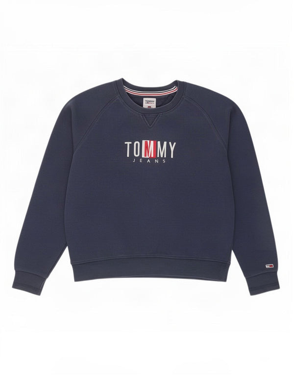 Felpa grafica da donna Tommy Hilfiger Maglione UK 16 Large Blu Navy