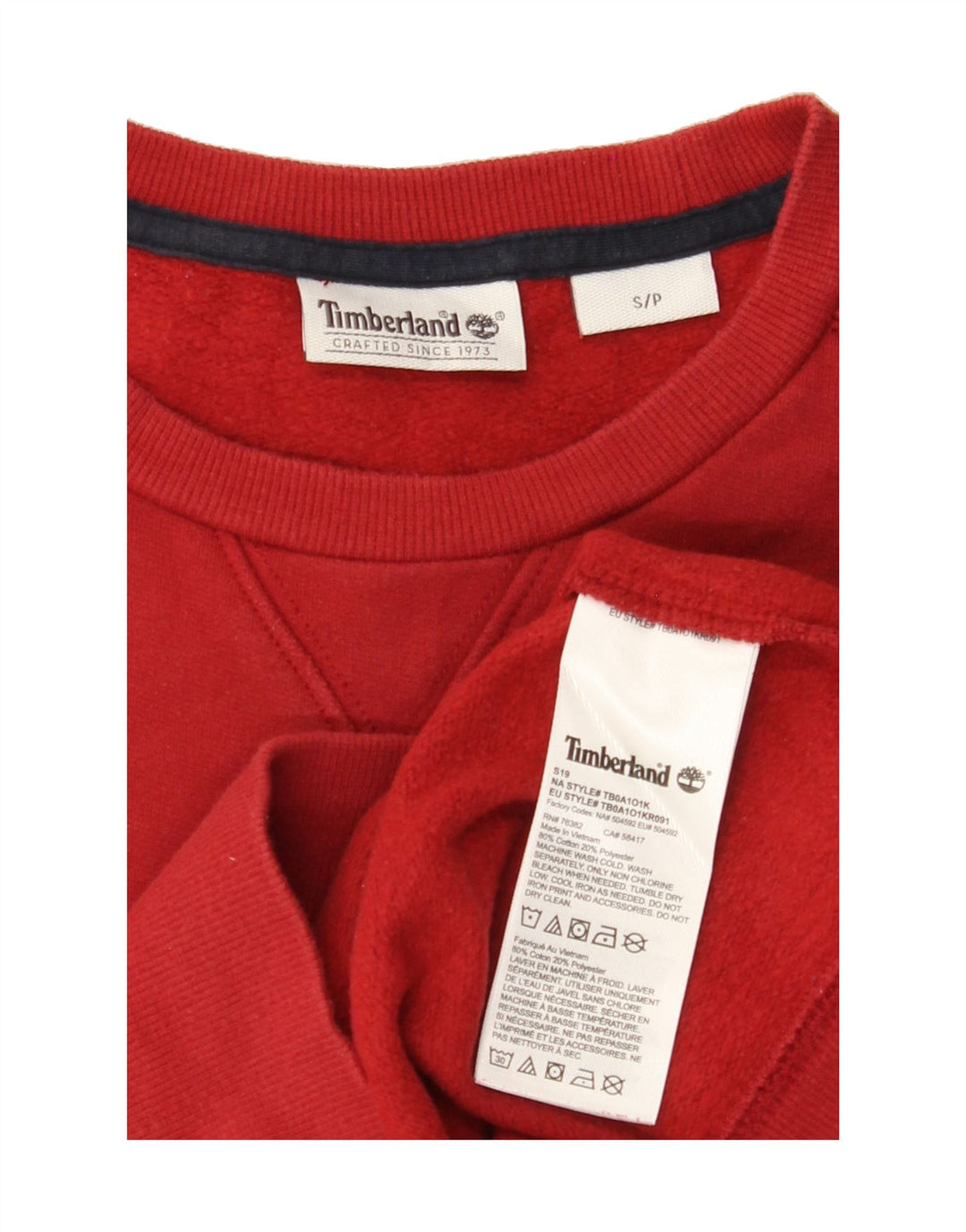TIMBERLAND Mens Graphic Sweatshirt Jumper Small Red Cotton Vintage Timberland and Second-Hand Timberland from Messina Hembry 