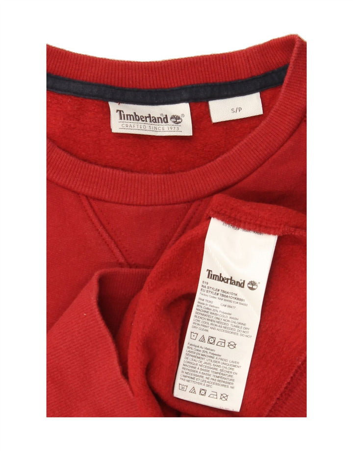 TIMBERLAND Mens Graphic Sweatshirt Jumper Small Red Cotton Vintage Timberland and Second-Hand Timberland from Messina Hembry 