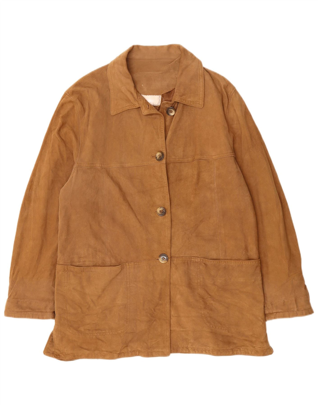 VINTAGE Womens Suede Jacket IT 48 XL Beige Leather
