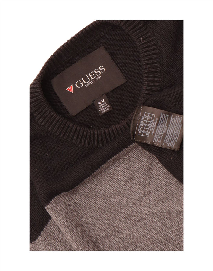 Guess Mens Crew Neck Jumper Sweater Medium Black Colourblock Cotton