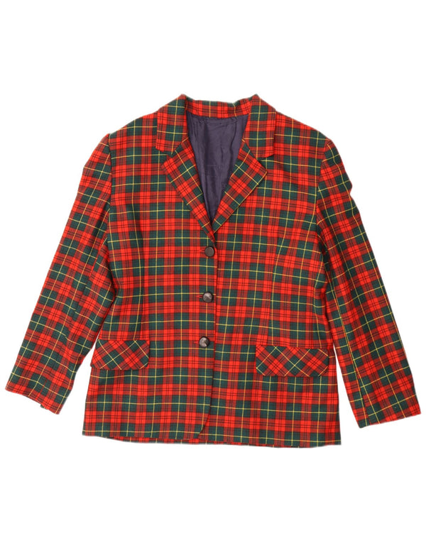 Jaqueta blazer feminina vintage com 3 botões IT 46 grande lã virgem xadrez vermelha