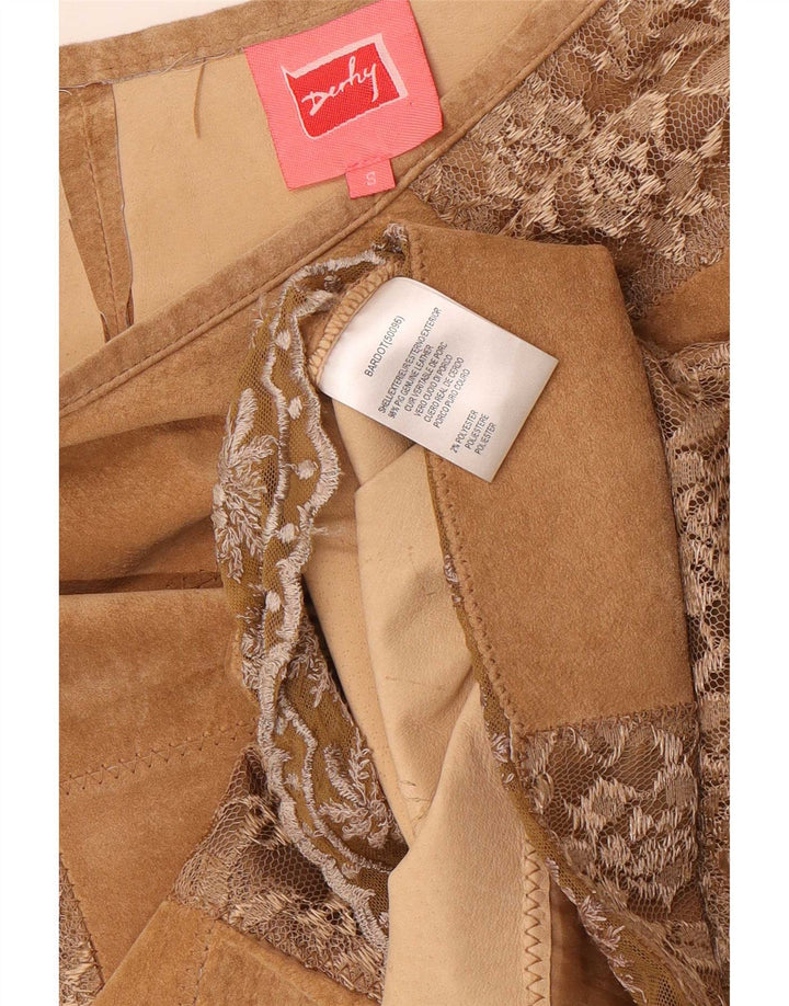 Derby Womens Suede Skirt Small W28 Beige Patchwork Leather