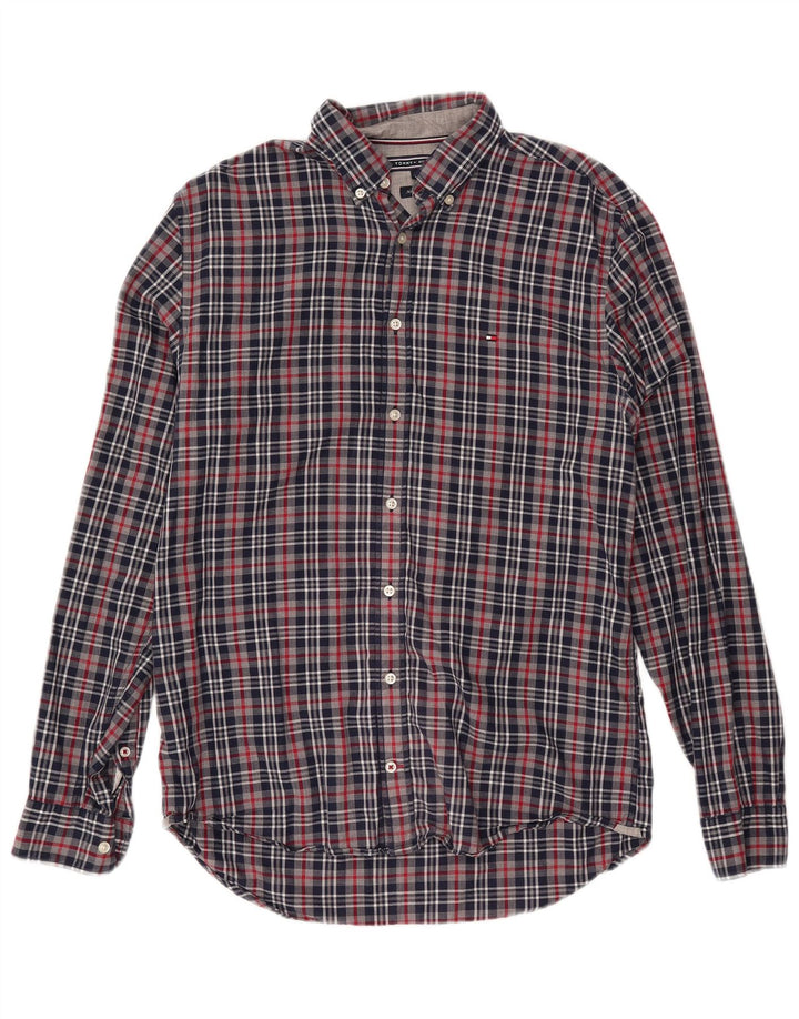 TOMMY HILFIGER Mens Shirt Medium Navy Blue Check Cotton