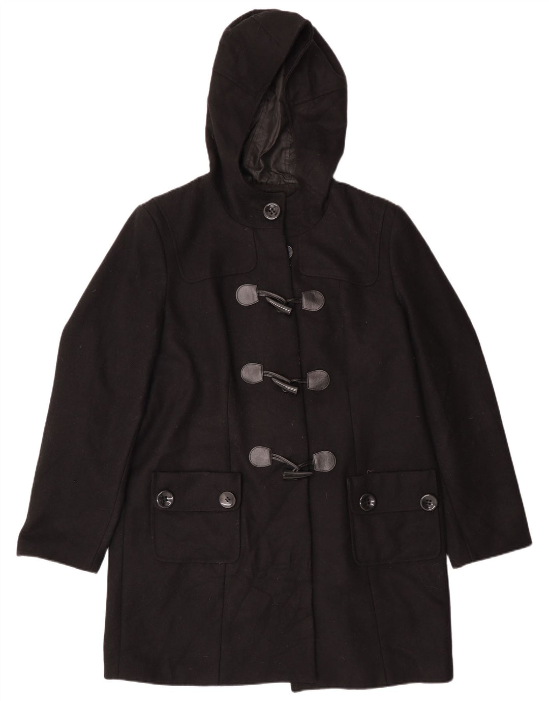 Style&Co Womens Hooded Duffle Coat UK 16 Large Black Wool