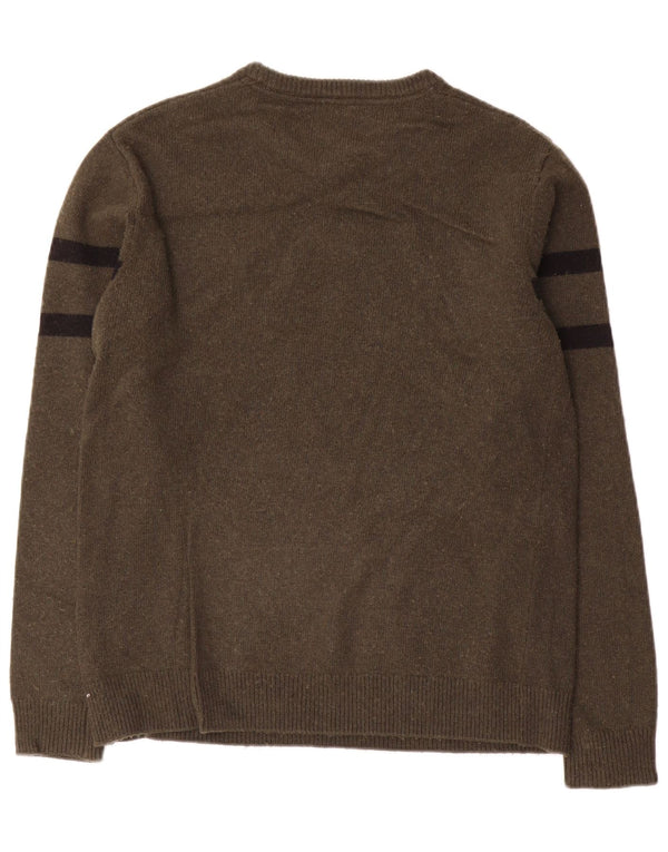 Guess Mens Graphic Crew Neck Jumper Sweater UK 36 Small Khaki Colourblock