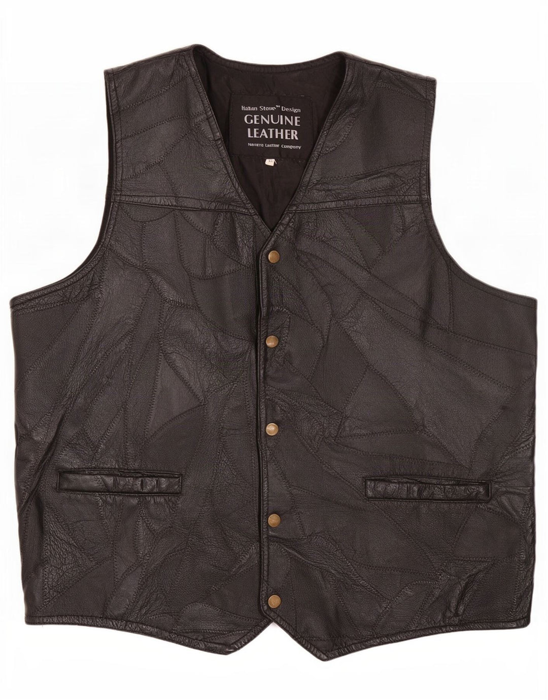 Colete de couro masculino vintage grande preto