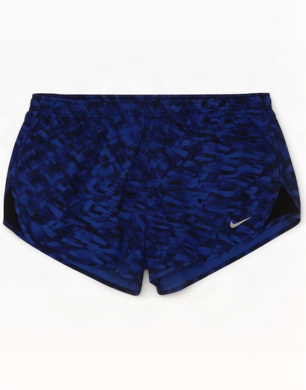 Nike Womens Sports Shorts UK 14 Medium Blue Geometric Sports