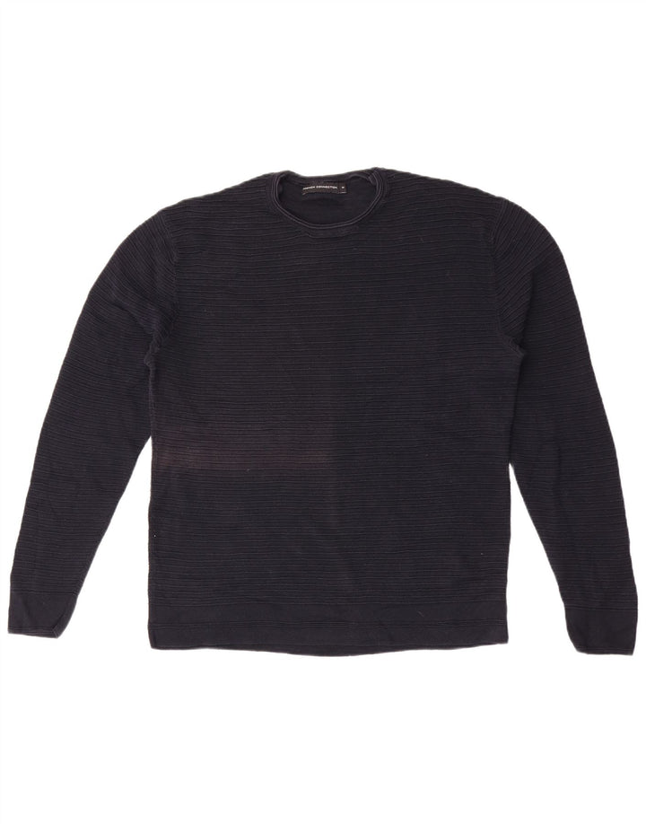 French Connection Mens Crew Neck Jumper Sweater Medium Navy Blue Cotton