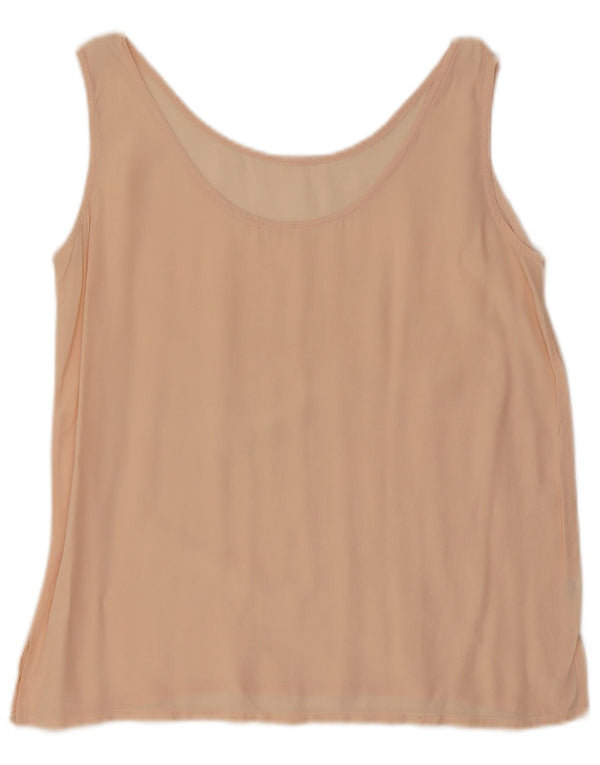 Vintage kvinders ærmeløs bluse Top UK 16 Large Pink Silk