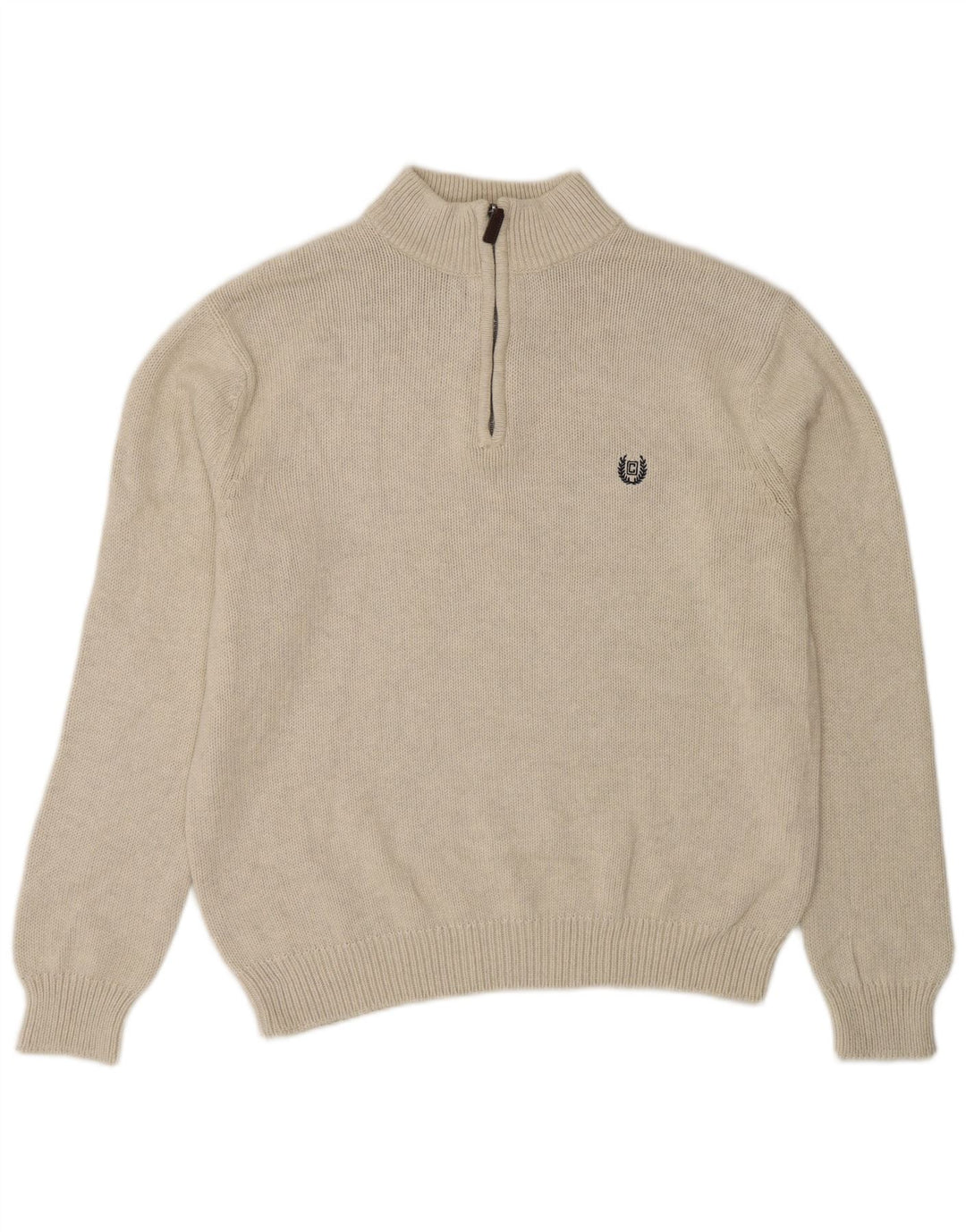 Chaps Mens Zip Neck Jumper Sweater Large Beige Cotton