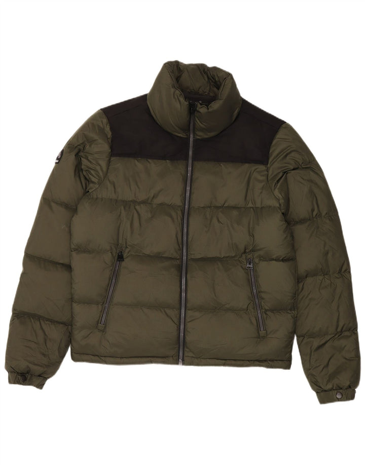 Superdry Mens Padded Jacket UK 38 Medium Khaki Colourblock Nylon