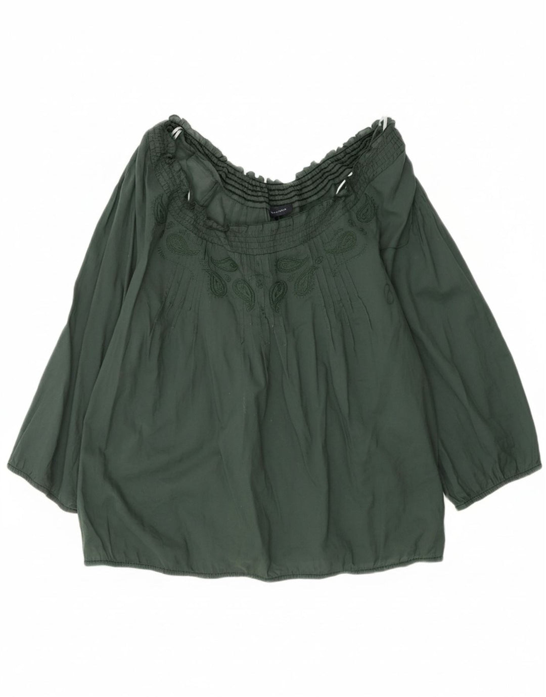 TOMMY HILFIGER Womens Off Shoulder Top US 6 Medium Green Paisley