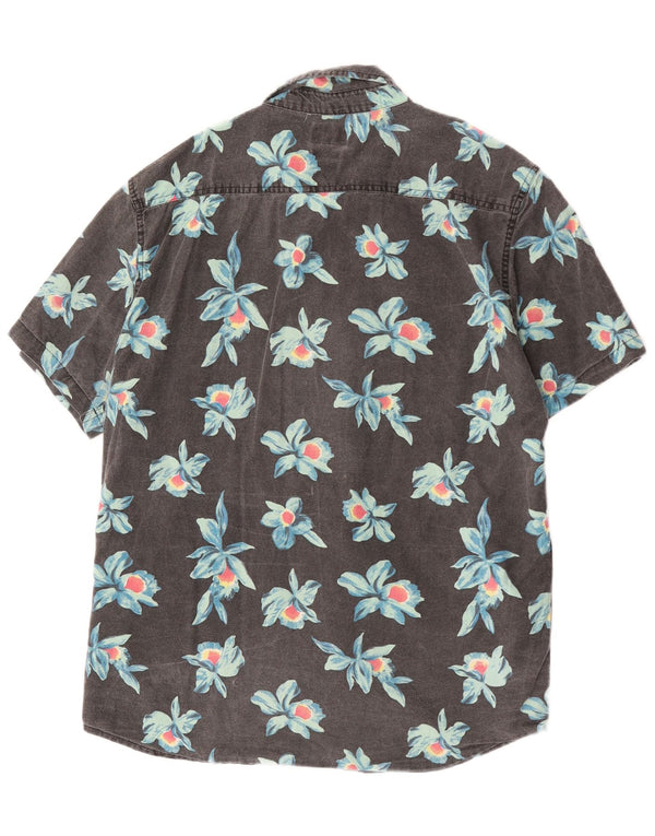 Quiksilver Mens Short Sleeve Regular Fit Shirt Large Grey Floral Cotton