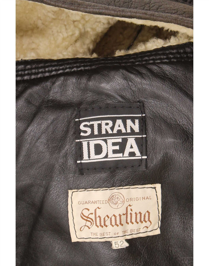 Vintage Herren Shearling Jacke IT 52 XL Braunes Leder
