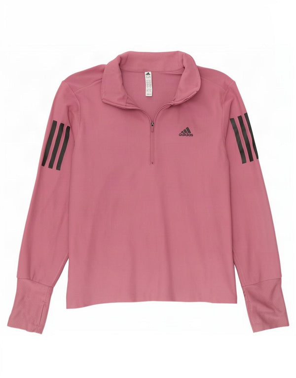 Adidas Womens Aeroready Zip Neck Pullover Tracksuit Top UK 4/6 XS Pink