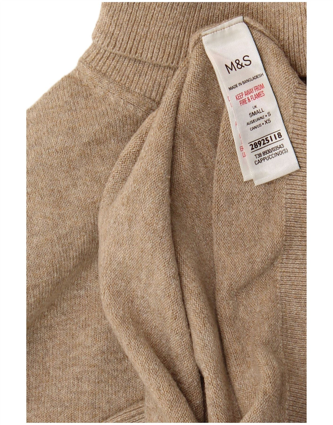 Marks & Spencer Womens Roll Neck Jumper Sweater UK 10 Small Beige Polyester