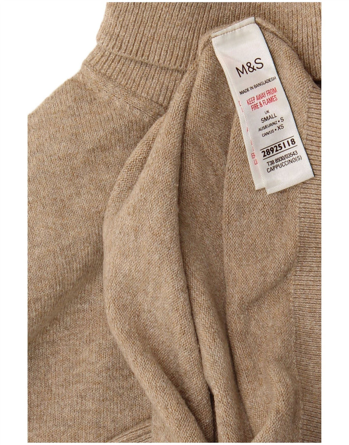 Marks & Spencer Womens Roll Neck Jumper Sweater UK 10 Small Beige Polyester
