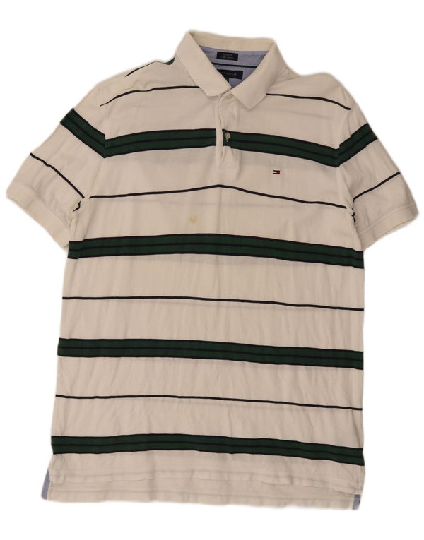 Tommy Hilfiger Mens Custom Fit Polo Shirt XL White Striped Cotton