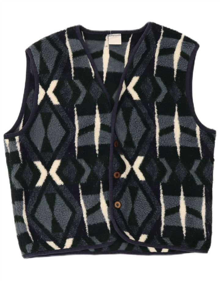 Campagnolo Mens Fleece Gilet UK 38 Medium Navy Blue Geometric Polyester