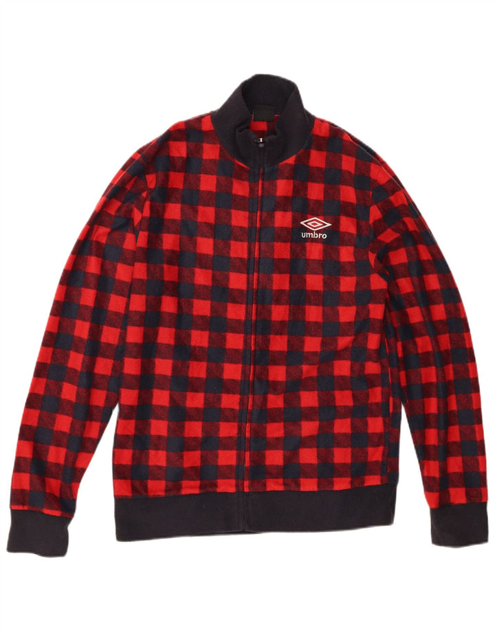 UMBRO Womens Fleece Jacket UK 14 Medium Red Gingham Polyester