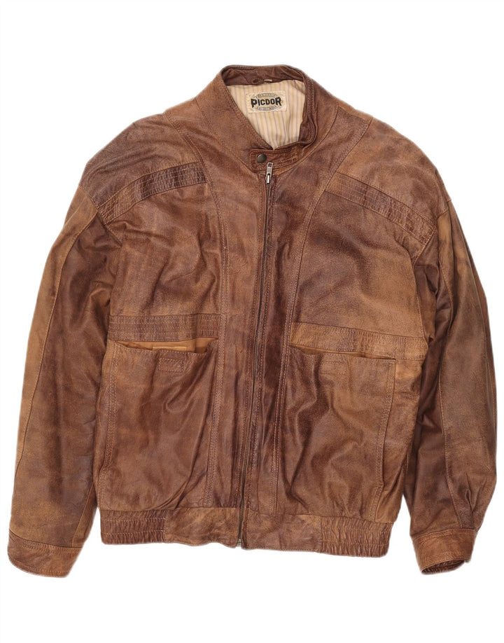 Picdor Chaqueta de cuero para hombre EU 50 Cuero marrón grande