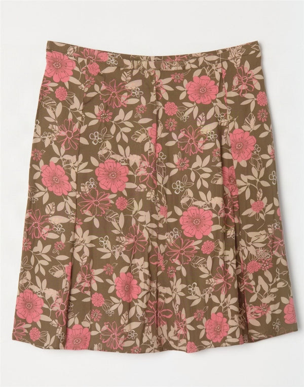 Женская плиссированная юбка Marks & Spencer UK 18 XL W38 Хаки из вискозы с цветочным принтом