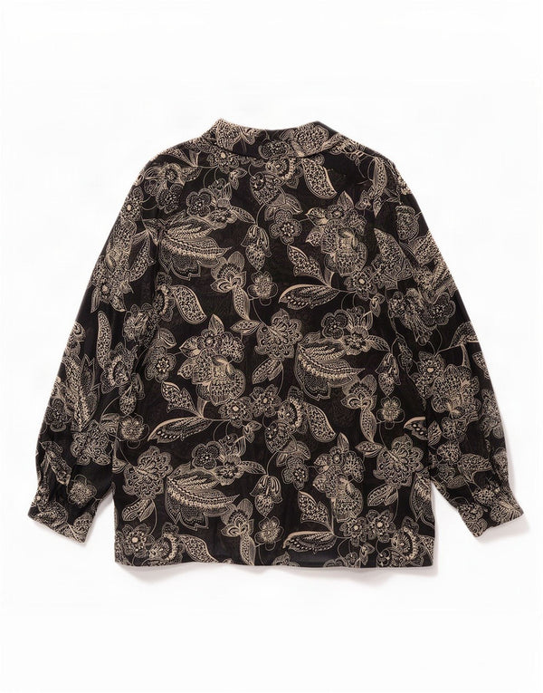Vintage mujer oversize ver a través de camisa blusa Reino Unido 18 XL negro floral