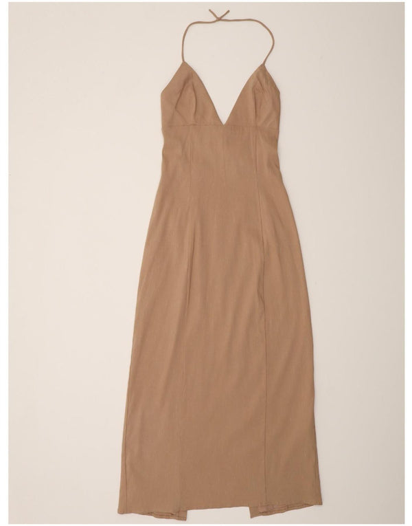 Zara Womens Halter Dress UK 8 Small Beige Linen