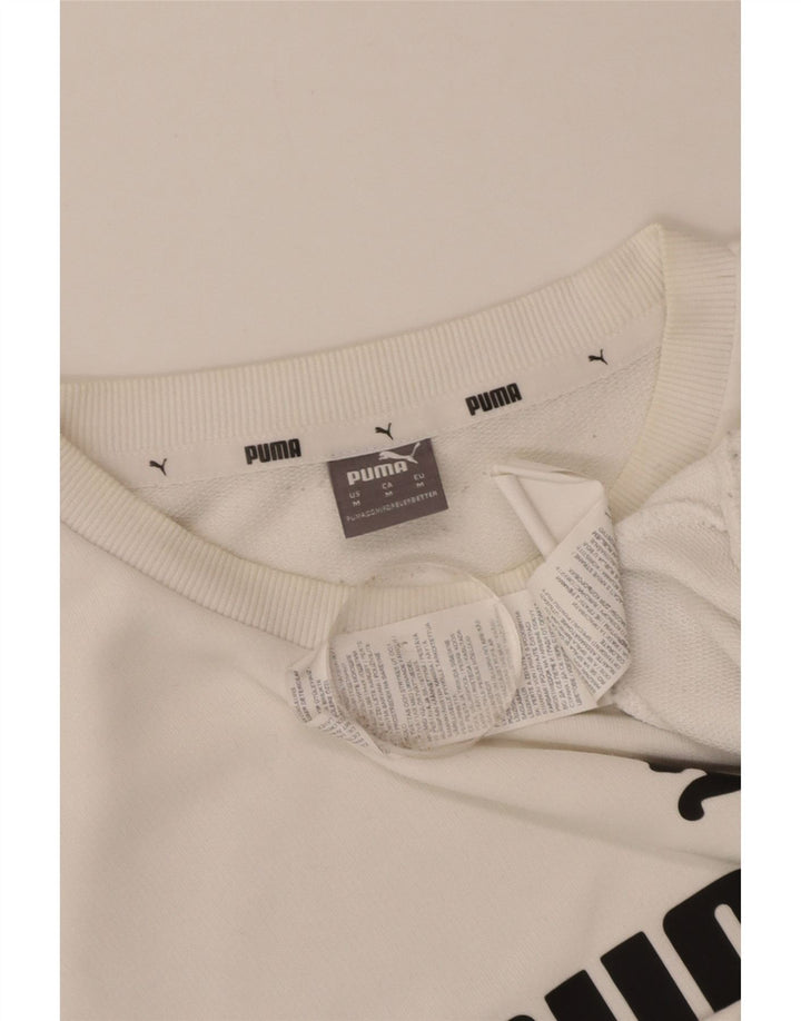 PUMA Womens Graphic Sweatshirt Jumper UK 14 Medium White Cotton