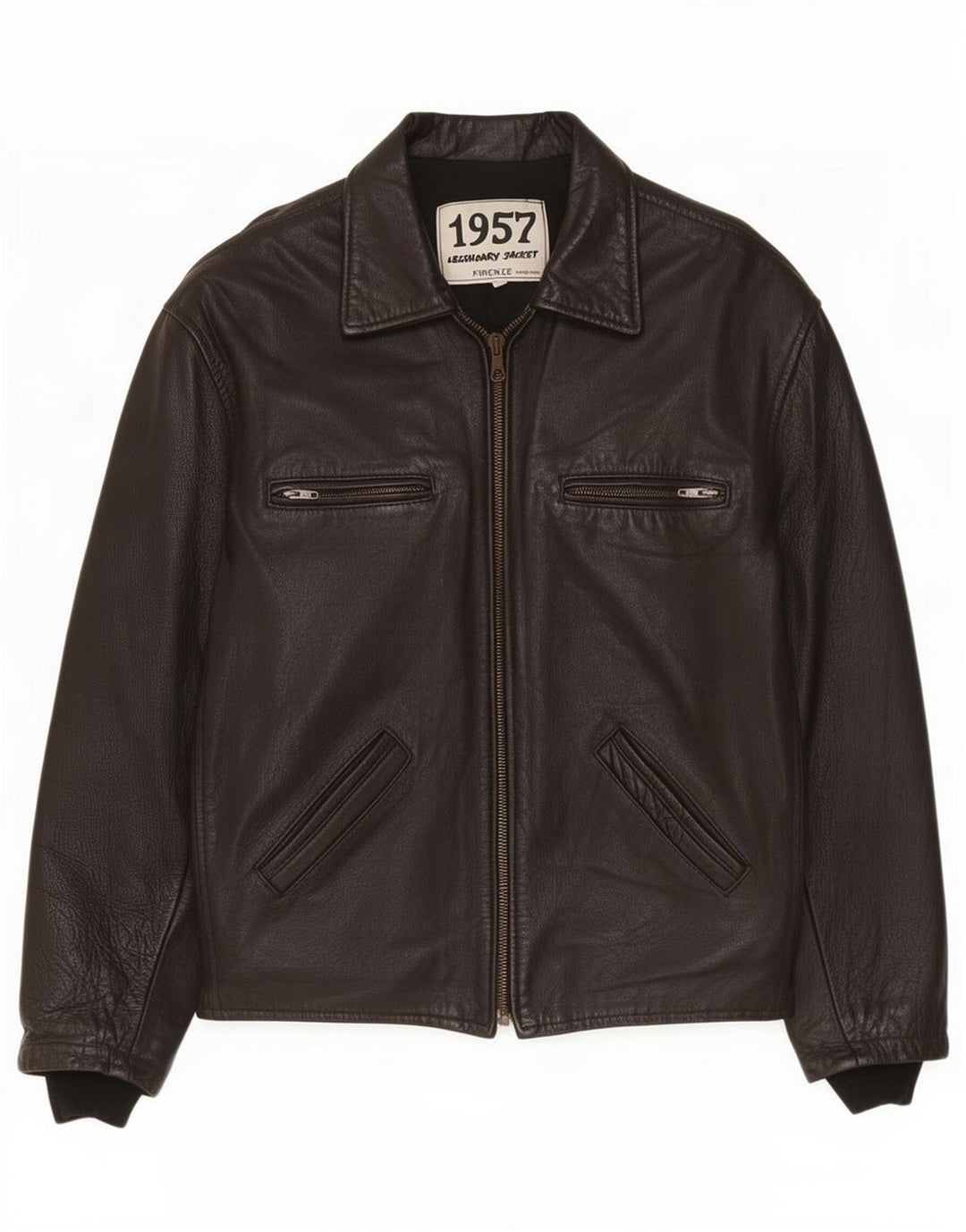 Giacca leggendaria 1957 Giacca in pelle da uomo UK 40 Large Nera